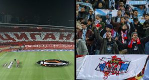 Tifozët e Celta Vigos shpalosin banerin kundër Kosovës