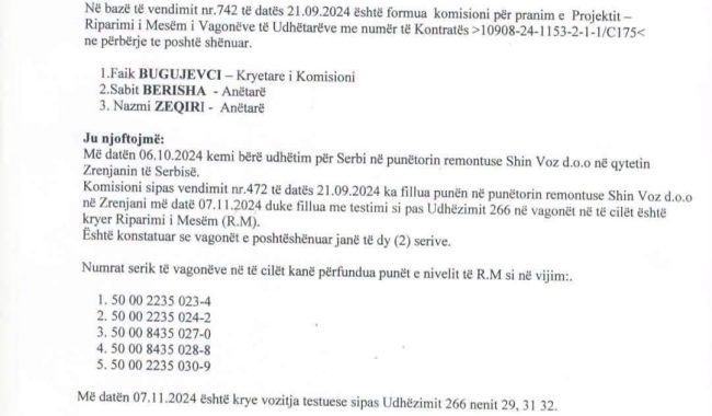 Dokumenti i Trainkos-it: Vagonët u dërguan në Serbi për riparim pas Banjskës