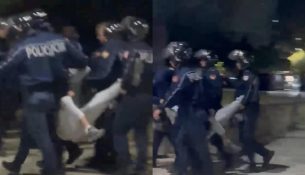 Protesta e studentëve, Policia shoqëron të riun me këmbë të thyer